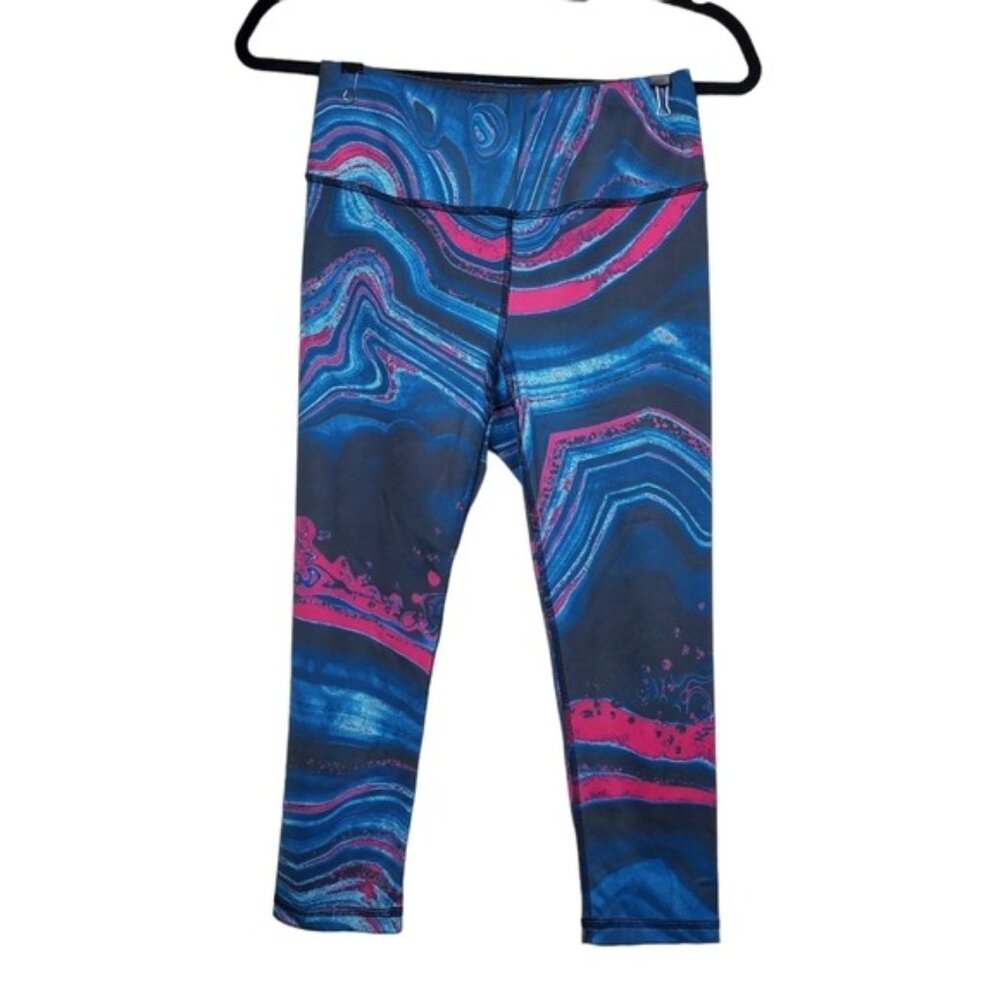 Kali Womens Blue Pink Swirl Print Cropped Leggings Size M